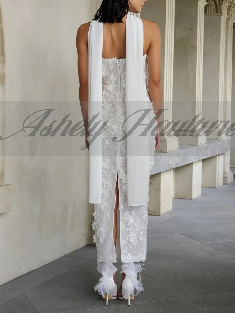 A3327 高級女性フォーマルイブニングドレスストラップレスフラワービーズシース足首丈結婚式のゲストパーティープロム行事カスタマイズ