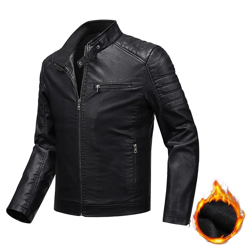 سترة جلدية أوروبية للرجال بقصة ضيقة وسترة خريفية رفيعة بدلة دراجة نارية مقاس كبير Q محفظة جلدية بياقة واقفة #6