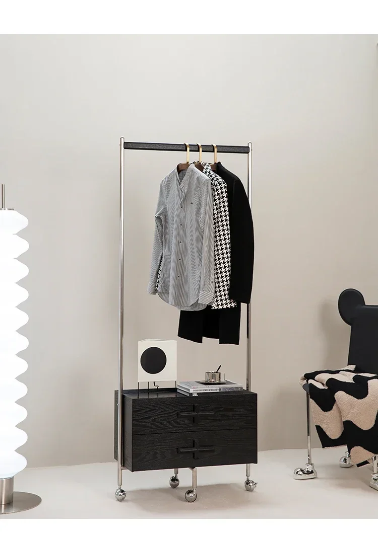 

Solid Wood Coat Rack Floor Bedroom Corner Multi-Functional Stainless Steel Movable Hanger