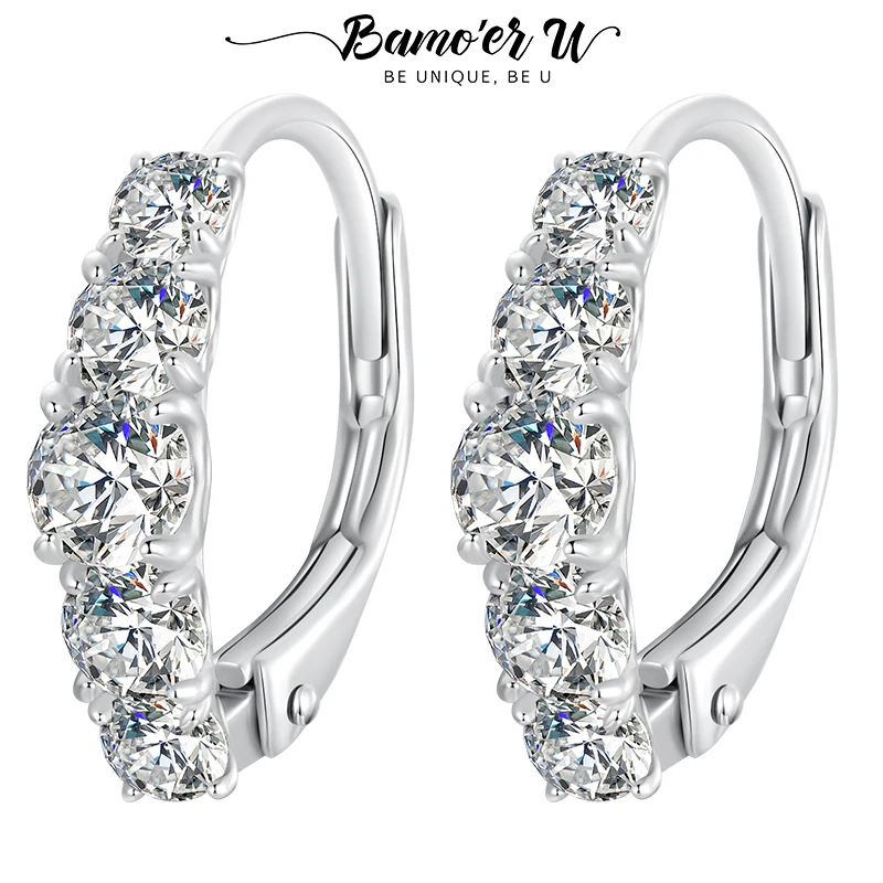 

Bamoer U Moissanite Hoop Earrings Lab Diamond Ear Buckles Gradient Size Arrangement for Women Engagement Shining Jewelry Gift