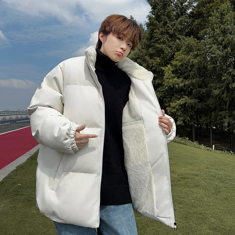 

Мужская зимняя куртка из овчины с утеплением, комбинированная из кожи и меха, с хлопковой подкладкой, молодежная, модная, повседневная, теплая, на молнии, из чистого хлопка.