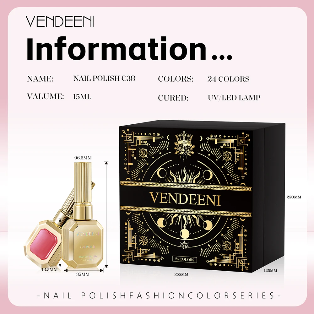 Vendeeni 24 Farben/Set Transluzenter Pfirsichrosa Gel-Nagellack Hochglänzender Glitzer-Gel-Lack Magnetisches Katzenaugen-Gel mit Display – Detail 8