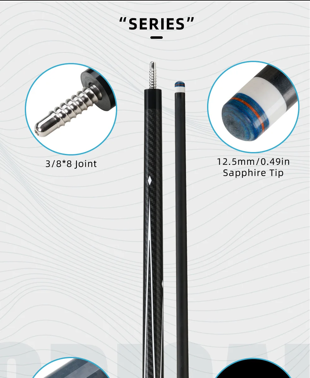 Billardqueue aus Kohlefaser, geringe Abweichung, 12,5 mm Saphirspitze, 3/8x8, verstellbares Gewicht, 58 Zoll, 19-20 Unzen, Billard CRICAL – Detail 5