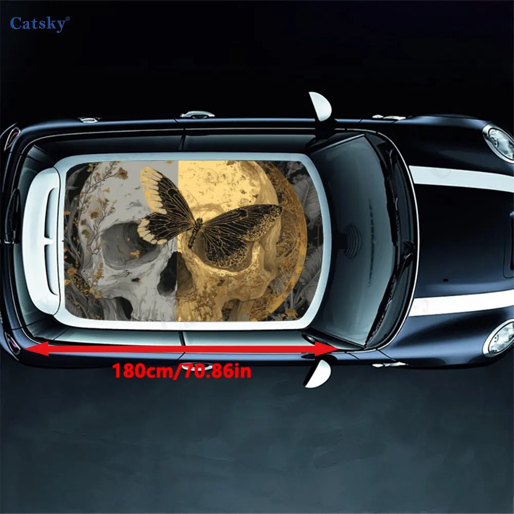 Butterfly And Skull Pattern PVC Car Roof Sticker, Self-Adhesive Waterproof Car Vinyl Decal, Car Decoration Protection Stickers,