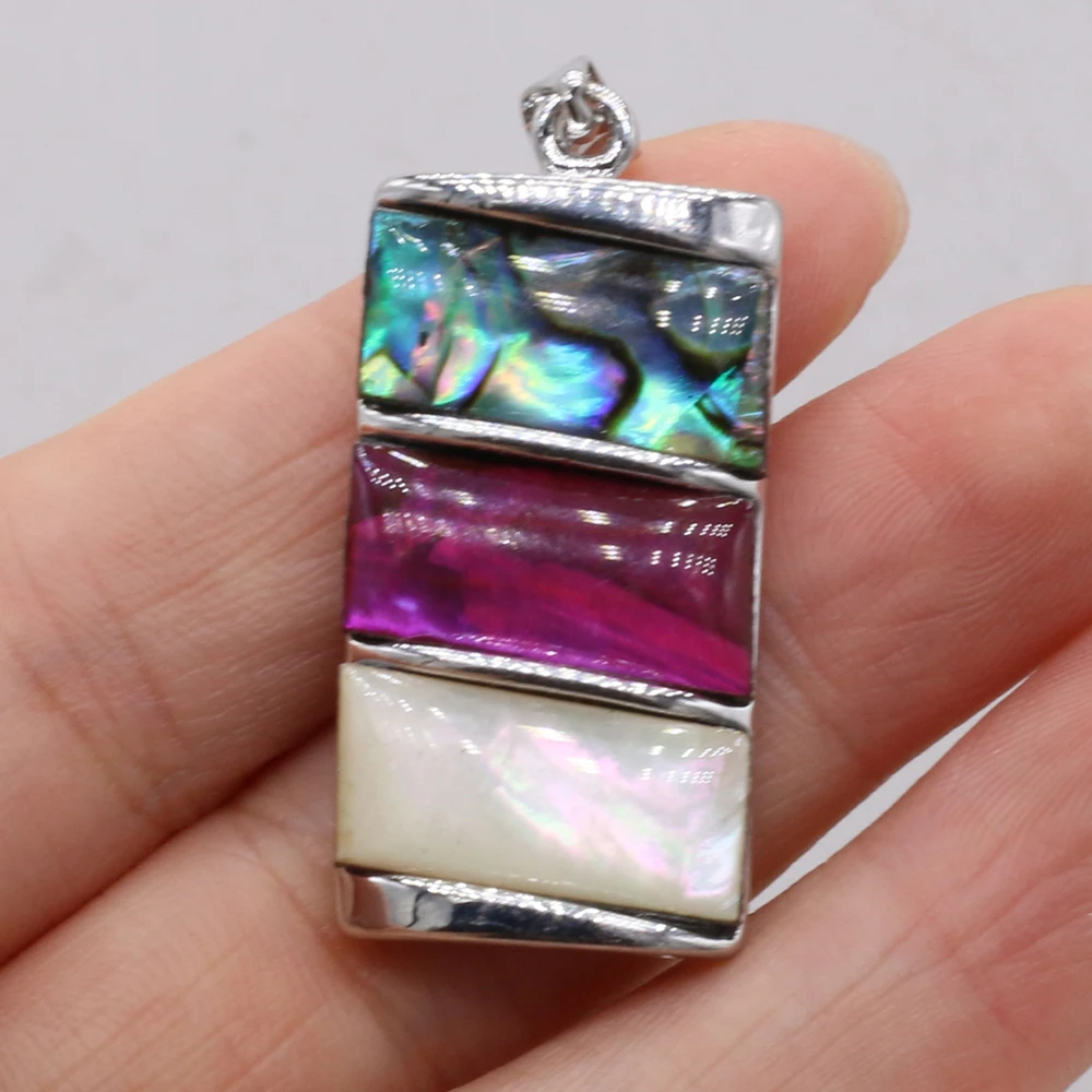 Natural Shell White Abalone Rectangle Silver Plated Pendant For Jewelry Making DIY Necklace Accessory Charm Gift 18x35mm