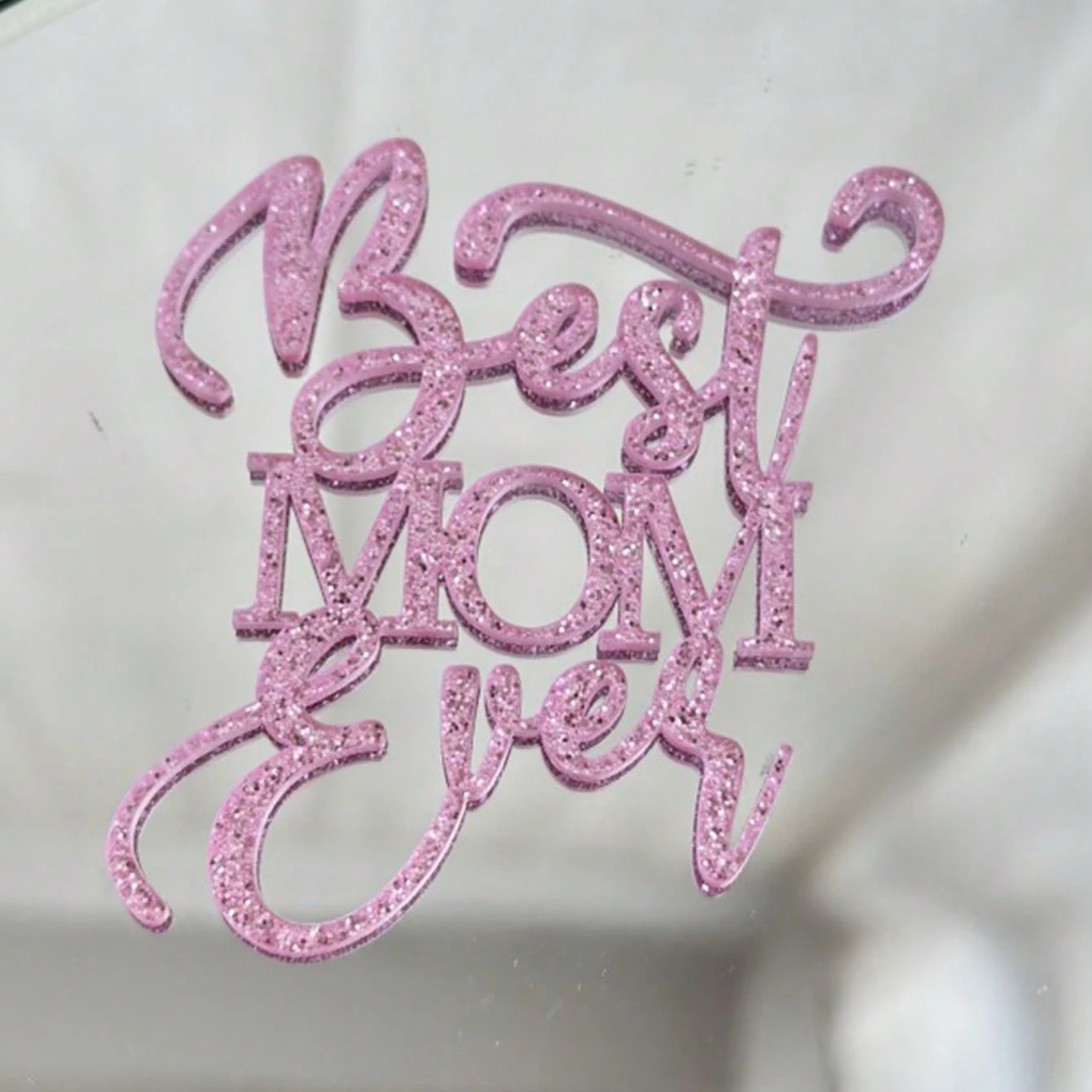 5pcs Happy Mother\'s Day Cake Toppers Acrylic Mirror Pink Cupcake Topper Heart Best MOM Party Cake Dessert Decorations