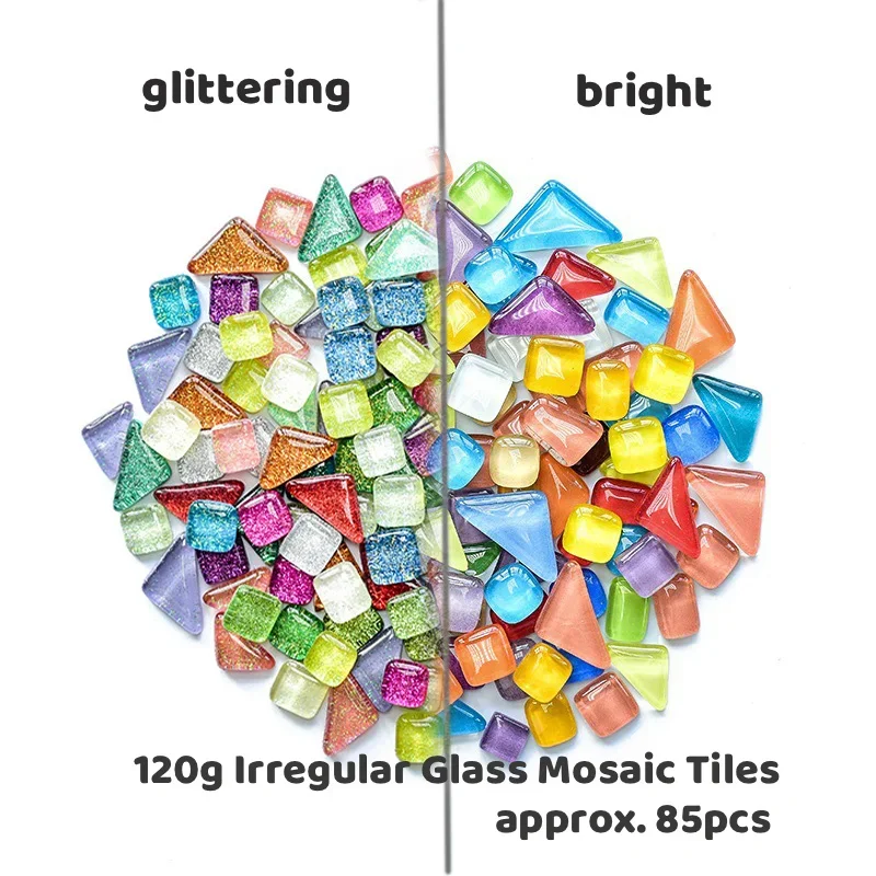 120g/4.23oz (Approx. 85pcs) Polygon Glass Mosaic Tiles Bright/Glitter Mosaic Craft Materials Square/Rhombus Mosaic Tile