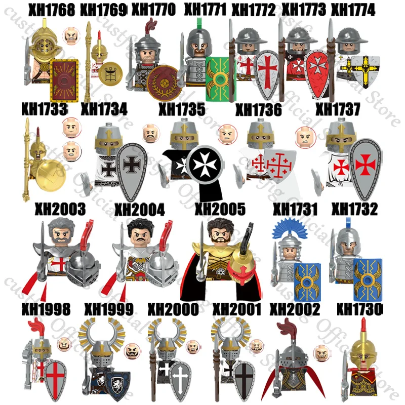 Mittelalterliche militärische Kreuzritter römische Soldaten Baustein Sparta Heroe historische Actionfiguren Waffe Schild DIY Ziegel Kinderspielzeug