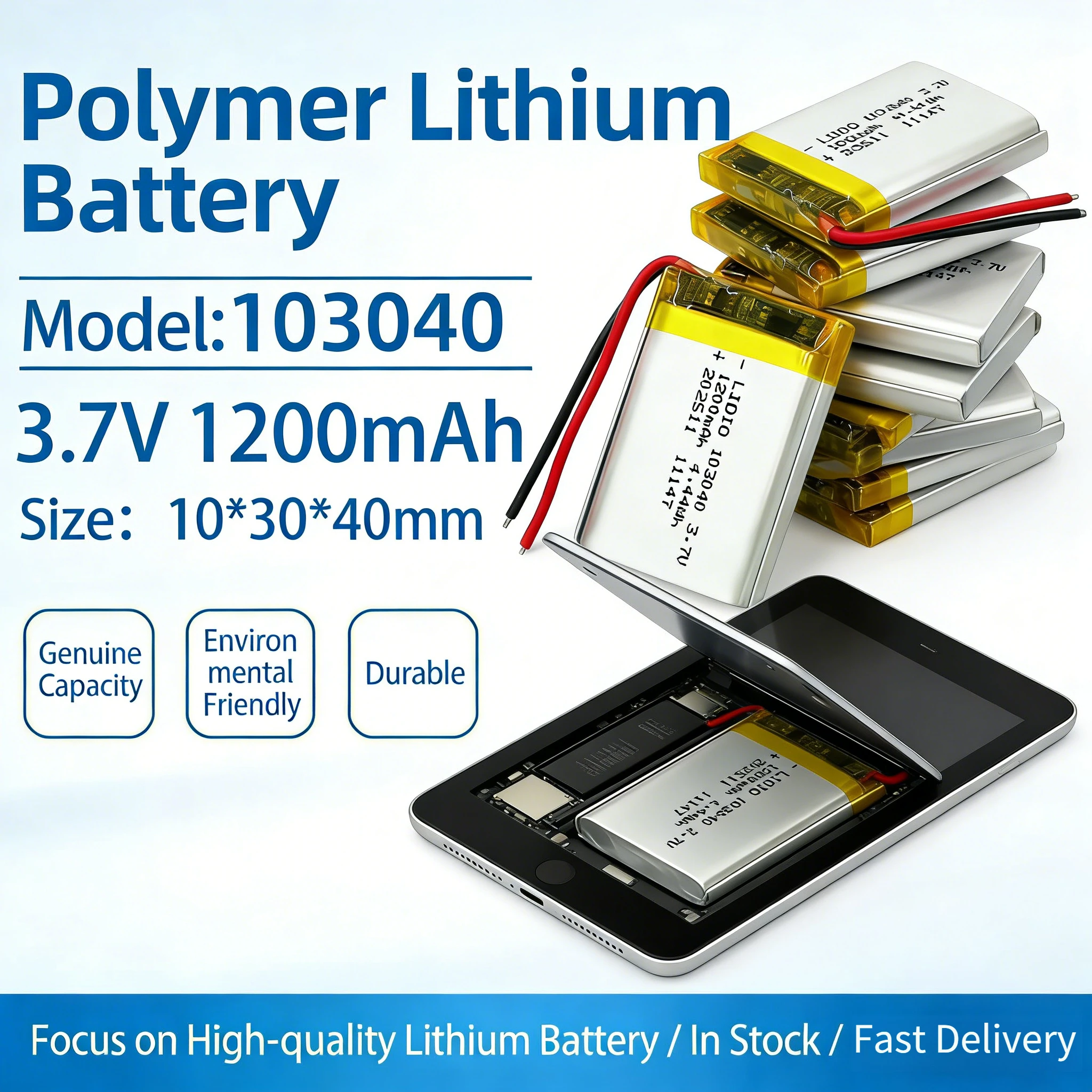 

Battery Pack 103040 3.7V 1200mAh Polymer Lithium Rechargeable High Energy Density for DIY Electronics PS4 Tools Li-ion Cell