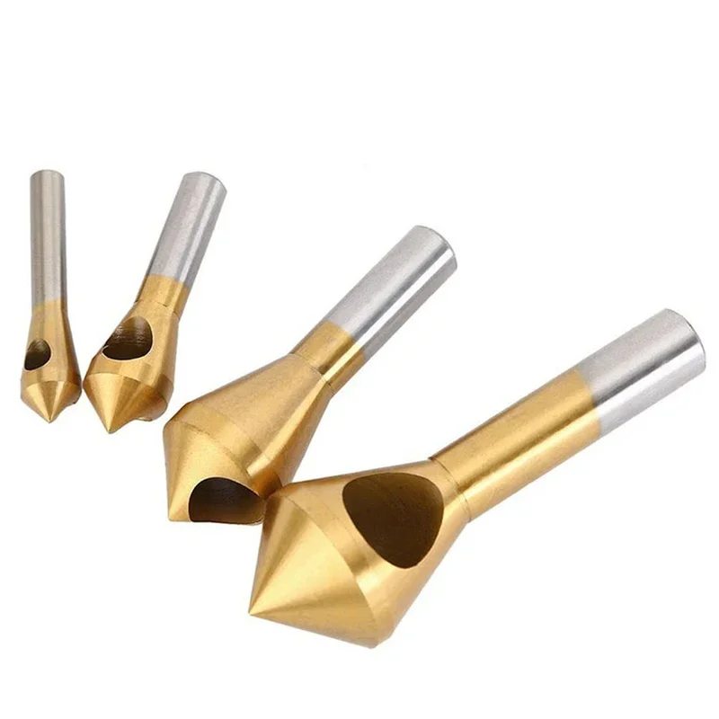 4pc Titanium-Plated Coated Countersink Drill Bit Deburring Drill Taper Hole Cutter Countersunk Head Chamfering Tools