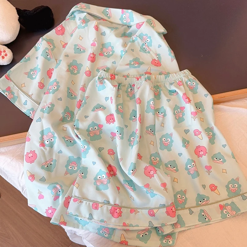 Sanrio Pajamas Hangyodon Summer Kawaii Cartoon Anime Girls Home Cute Sleeved Shorts Two Piece Set Thin Pajamas Toys Gifts