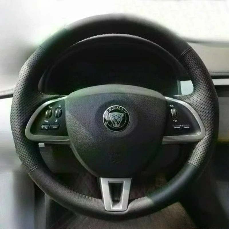 Hand Stitched renovation blue leather carbon fiber car Steering wheel cover For Jaguar XF XF S XF Sportbrake 2014 2015