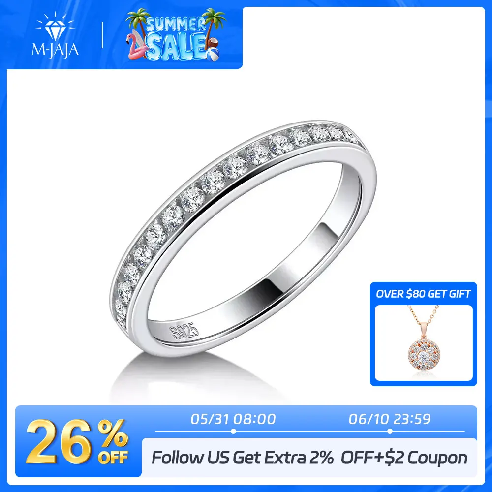 

M-JAJA 1.7mm Moissanite Half Eternity Wedding Bands 925 Sterling Silver 18K White Gold Plated D Color Lab Diamond Ring Jewelry