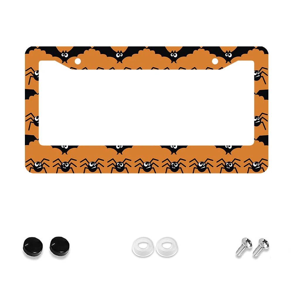 1 قطعة برتقالي وأسود الكرتون العنكبوت الخفافيش نمط 2 حفرة إطار لوحة الترخيص ، مادة الألومنيوم ، 6x12 بوصة ، مع طقم مسامير ربط ، متعة