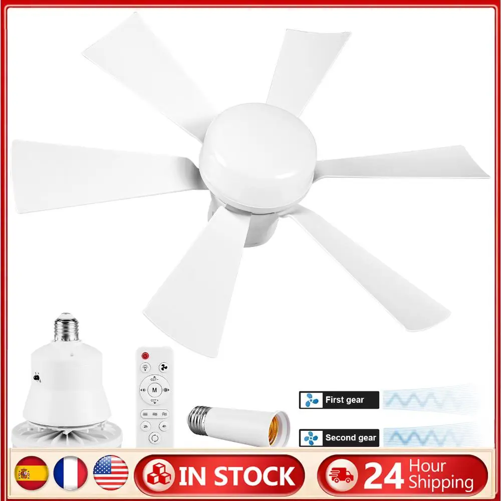 

Socket Fan Light with Remote Ceiling Fan with Light 3 Speeds Dimmable with Extender & 6 Blades for Bedroom Kitchen Living Room
