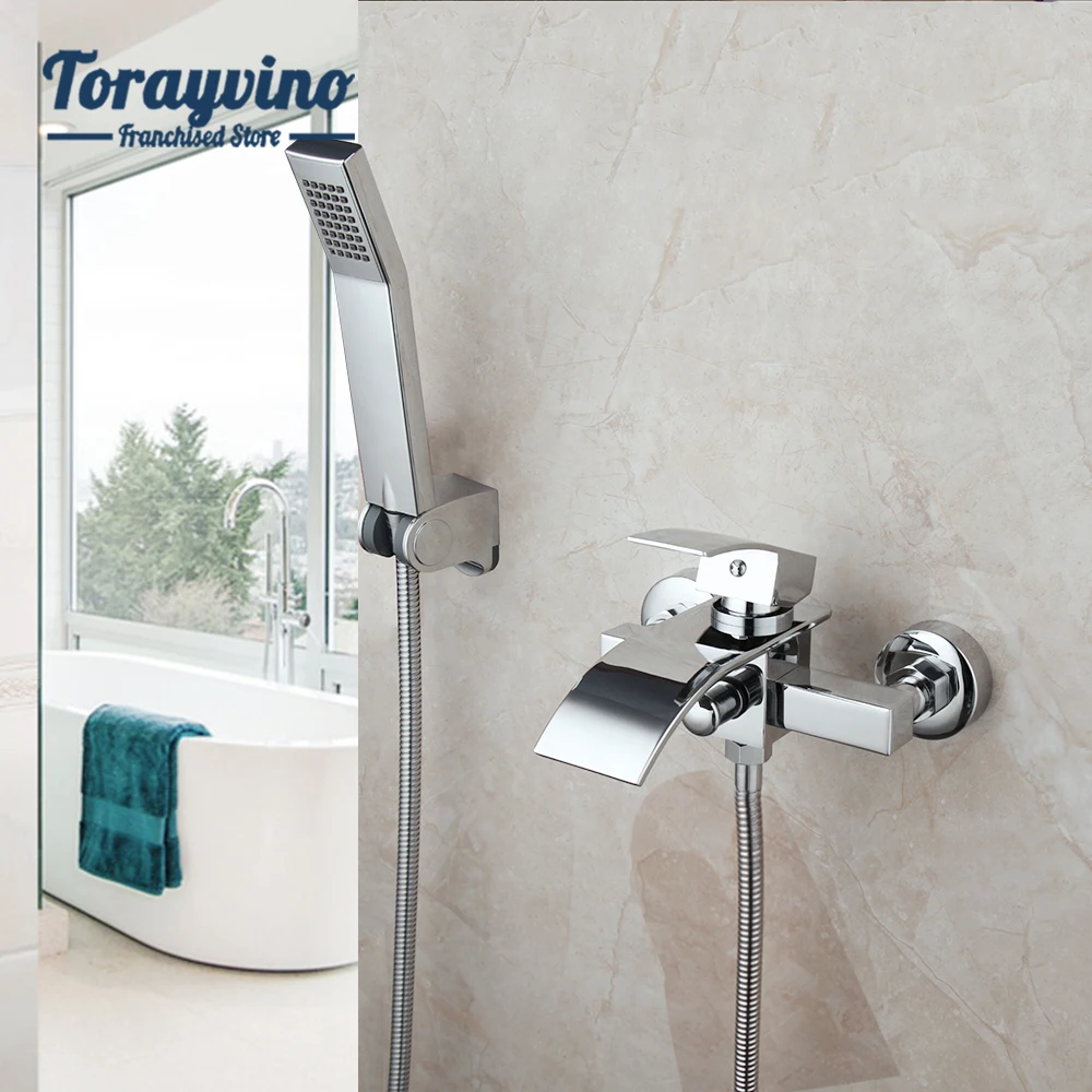 

Torayvino Bathroom Shower Faucet Stainless Steel Wall Mounted With Rainfall Hand Shower Hot And Cold Water Mixer Taps