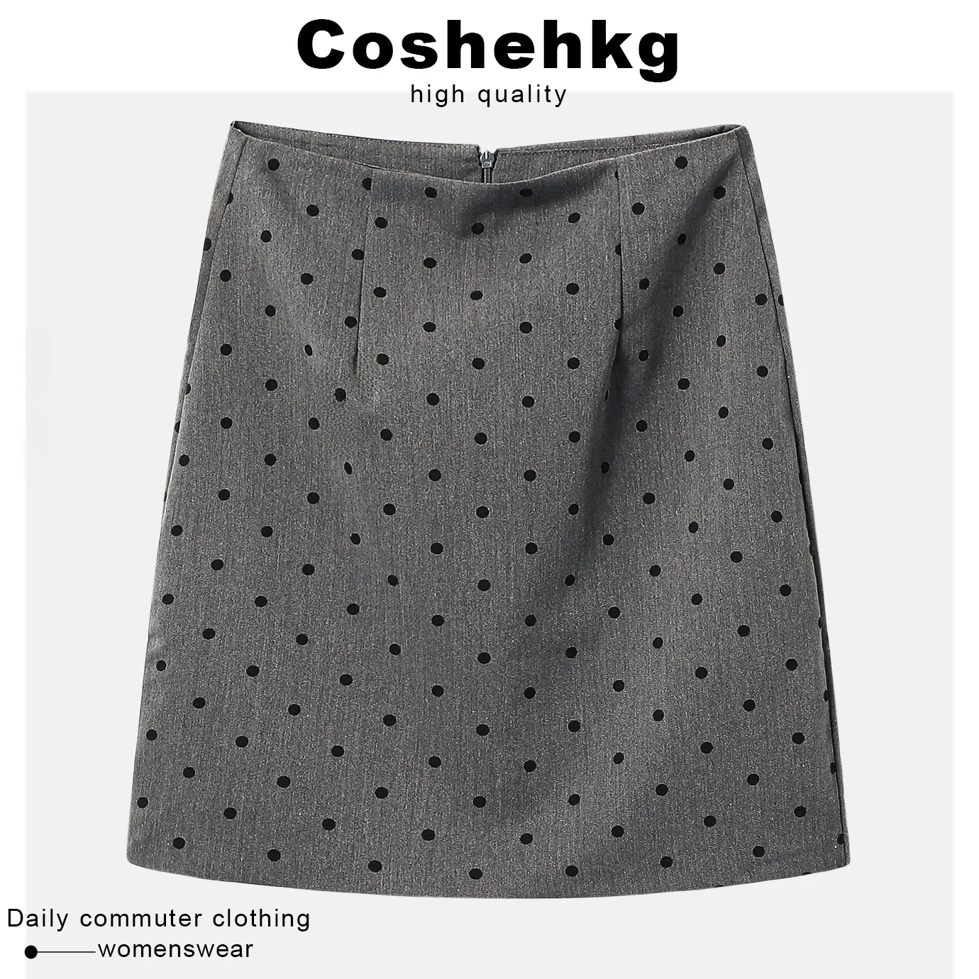 Coshehkg Korean Style Polka Dot A-Line  Skirt Women's New Spring Summer High Waist Slim Fit Design Grey Short Skirt