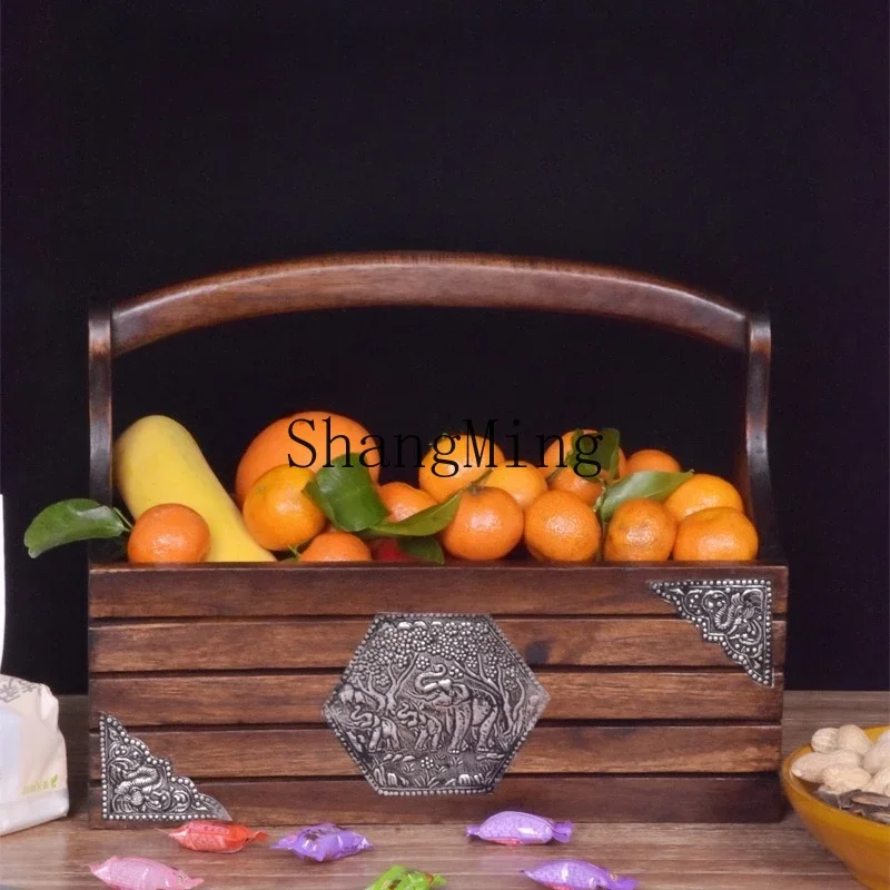 SM new premium exquisite solid wood retro storage box desktop home wooden box snack fruit wooden new Chinese storage box
