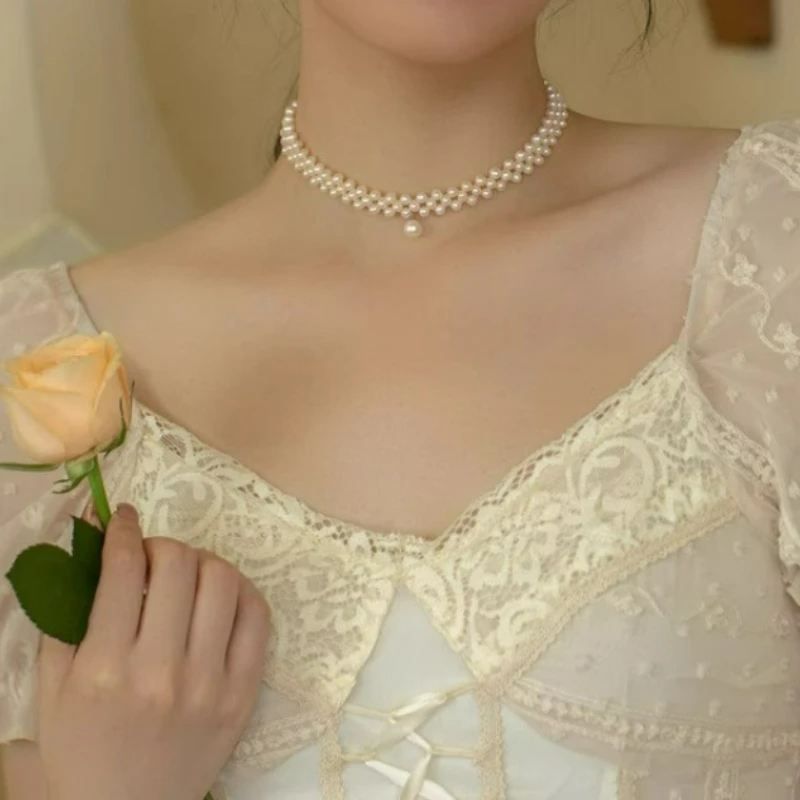 

Ожерелье-чокер с французским натуральным жемчугом, платье, цепочка на ключицы, легкое роскошное нишевое женское ожерелье, женское ожерелье с блокировкой шрамов