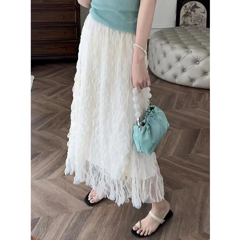 

Fashion Pleated Skirt Women New Design Sense Lace Mid-length Fluffy Skirt Loose Versatile Fairy Skirt Female