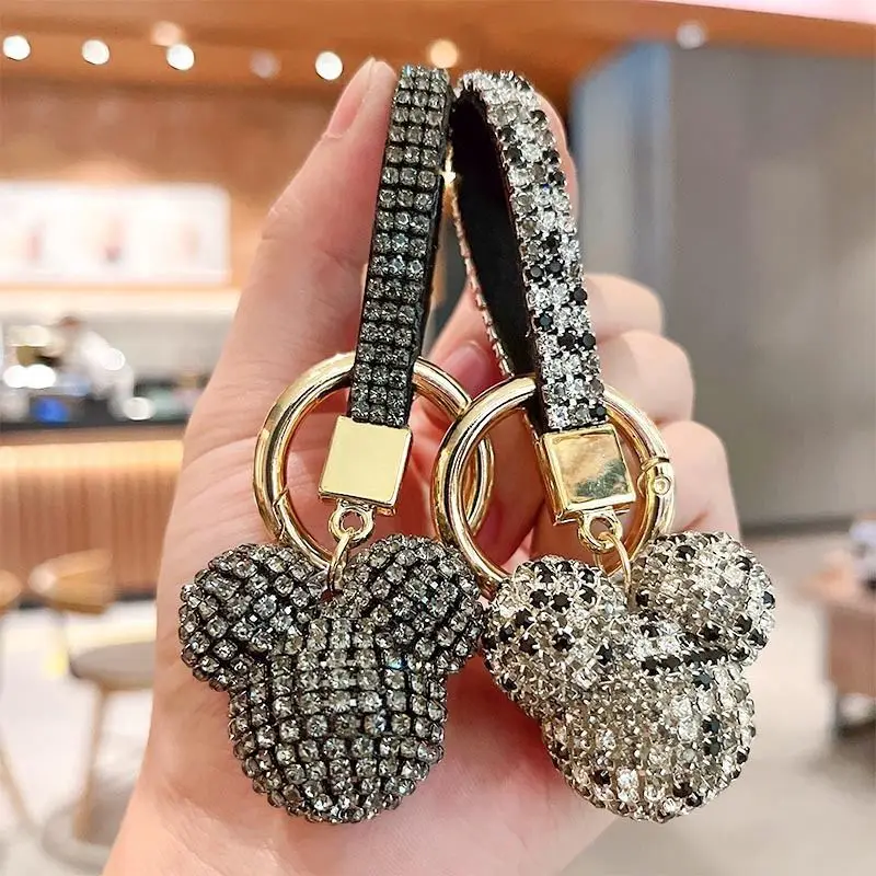 Exquisitely Fashion Studded Diamond Mickey Car Keychain Rhinestone Student Bag Pendants Car Accessories Decorations