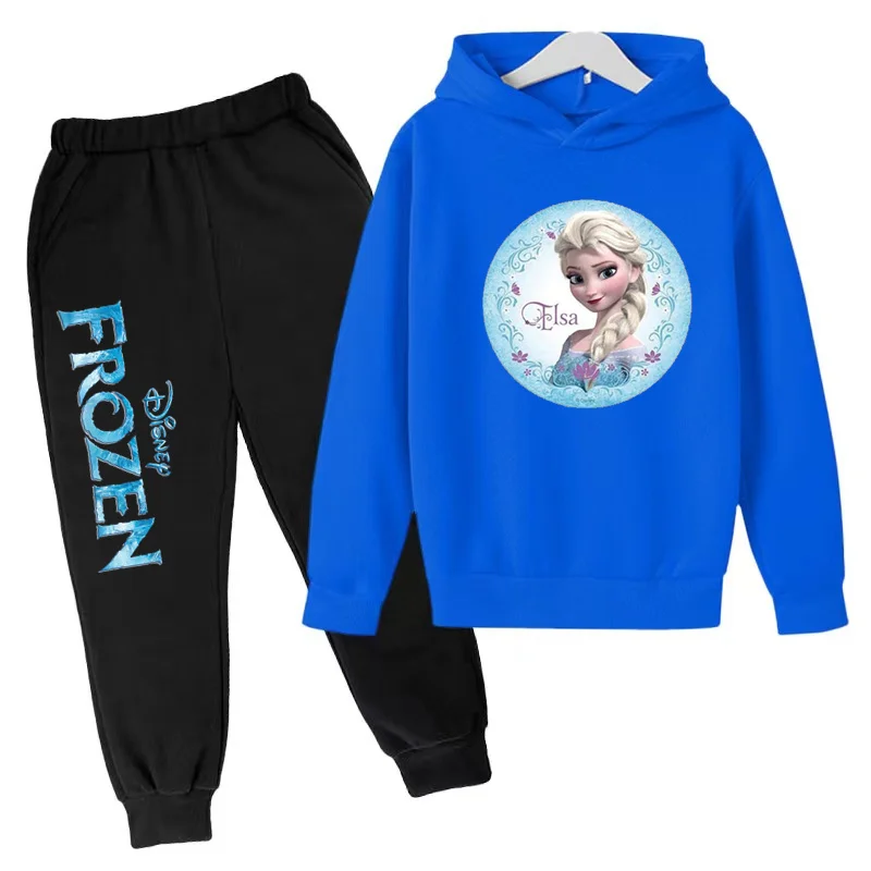 Children Cute Anime Movie Princess Elsa Printed Sweatshirt Top+Trousers 2P Girls 3-12 Years Old Casual Charming Girl Costume Set