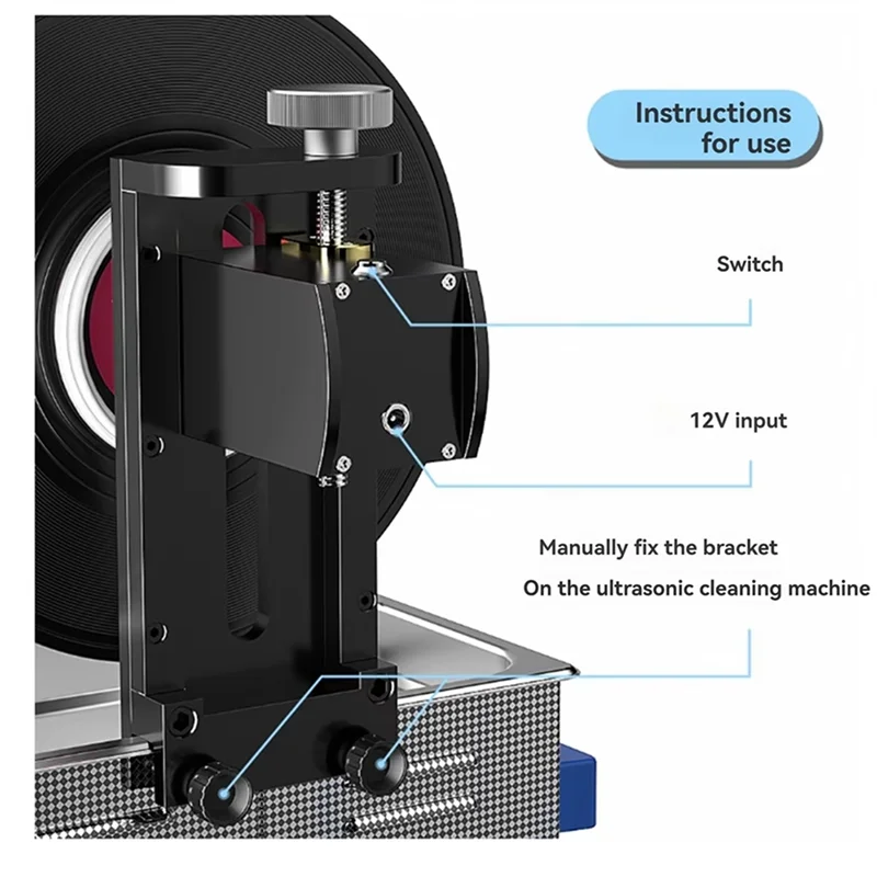 

B48B-Ultrasonic Cleaning Machine Adjustable Bracket 5 Sheets Cleaned Same Time For Record Stand Record Care US Plug