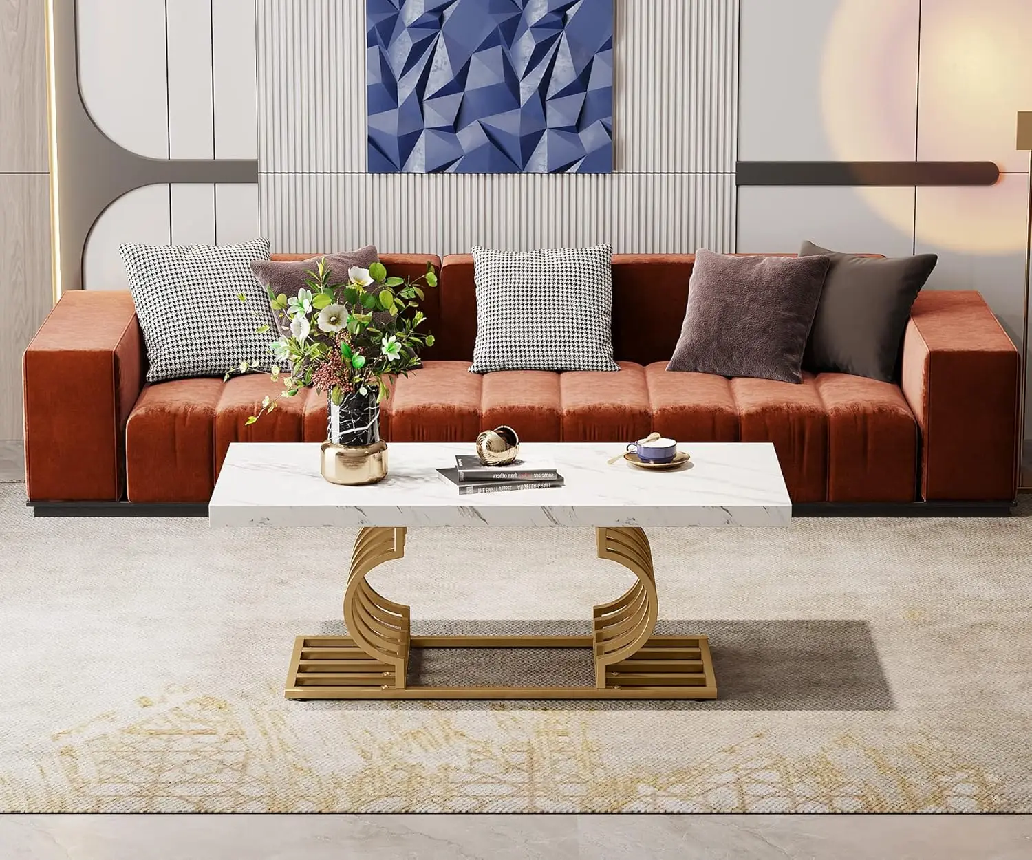 odern Coffee capaz, Cockail de arble falso de 47 polegadas capaz oeric Frae, Cener retangular capaz ea able Acce