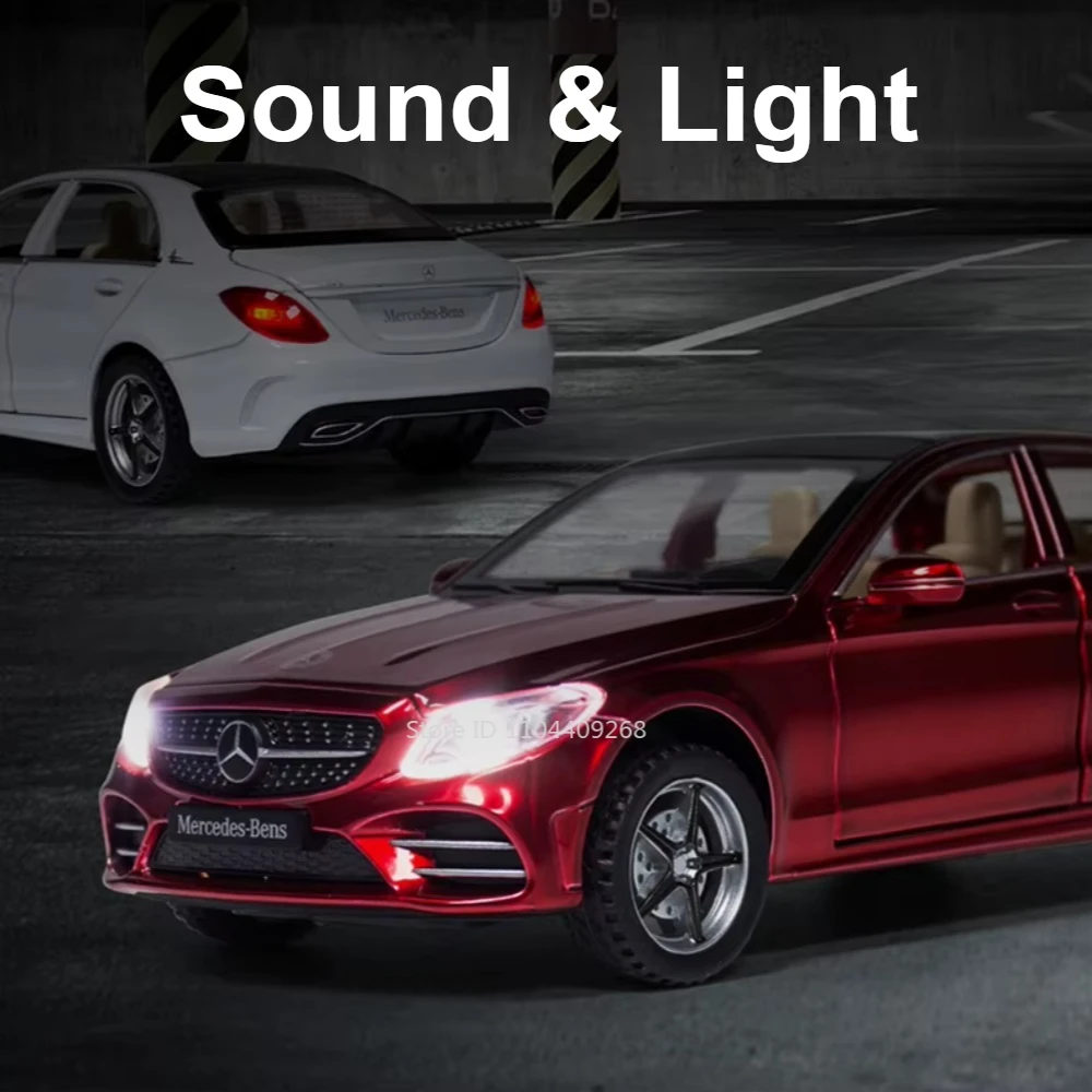 Modèle de voiture l'inventaire en alliage moulé sous pression pour garçons, jouets de simulation, musique, côtes lumineuses, cadeaux arrière, échelle 1:32, C260L, S400L