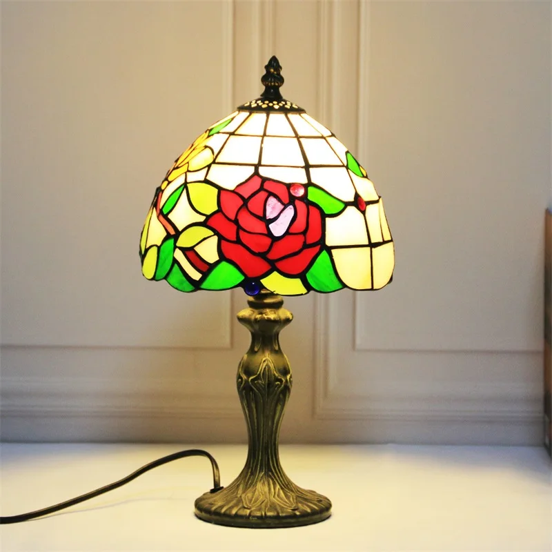 TYLA Tiffany Candeeiro de mesa de vidro LED Moda vintage Simples Rosa Decoração de luz para casa Sala de estar Quarto Cabeceira