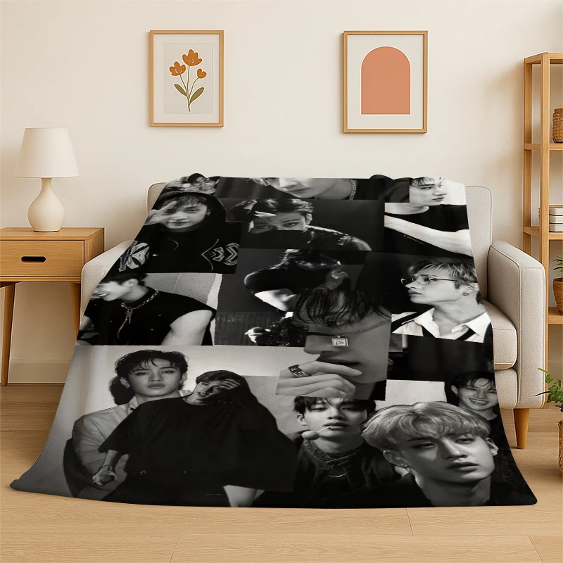Kpop Bang Chan Stray Kids Music Flannel Blanket Soft Warm Throw Blanket for Bedroom Living Room Bed Travel Camping Picnic Gift