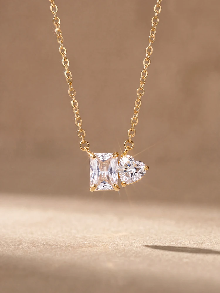 Personalized Simply Rectangle Love-Heart Zircon Necklace for Women Anniversary Party Luxury High Quality Jewelry