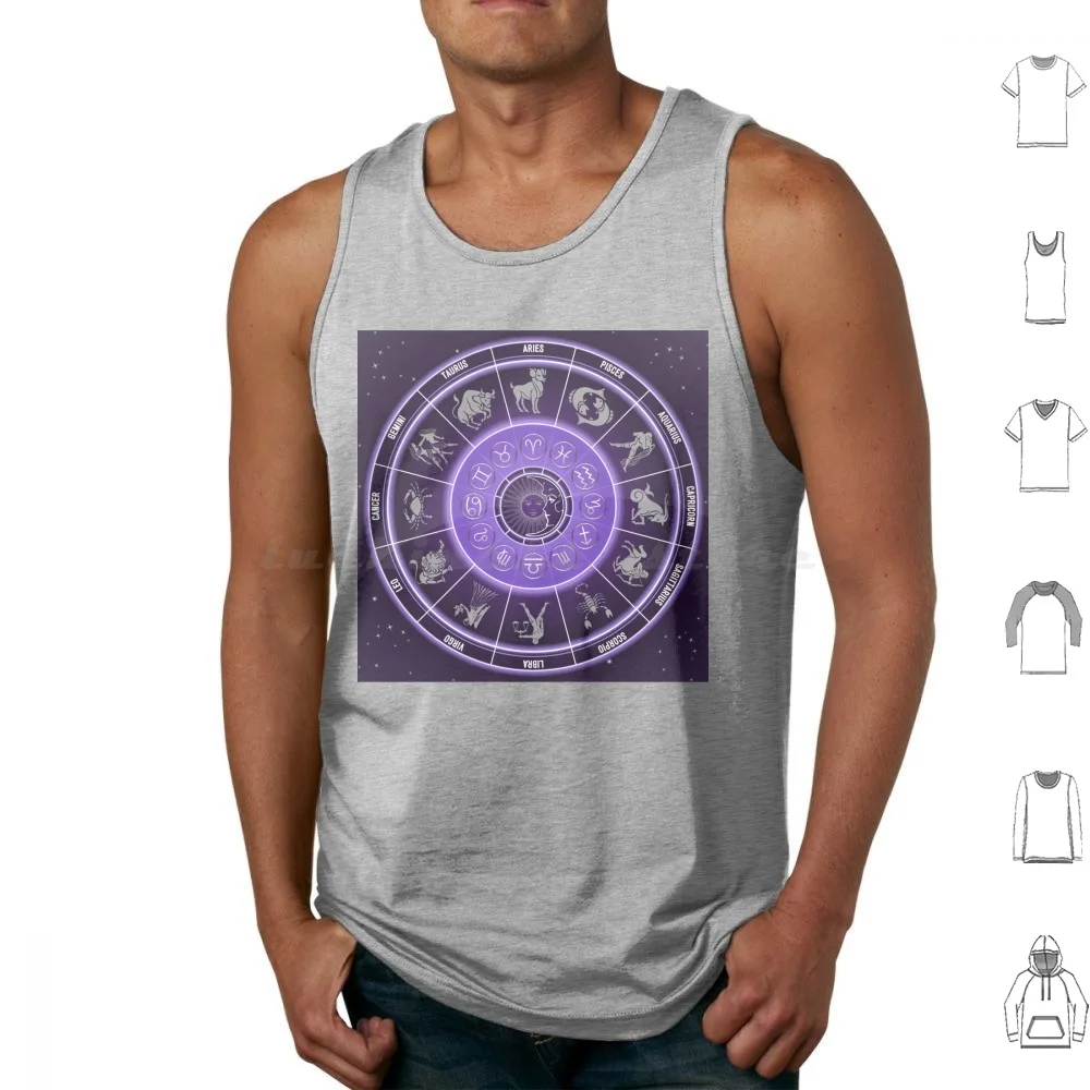 Círculo del zodiaco en el cielo estrellado. Camisetas sin mangas Chaleco sin mangas Aries Tauro Gemini Cáncer Leo Virgo Libra Escorpio Sagitario
