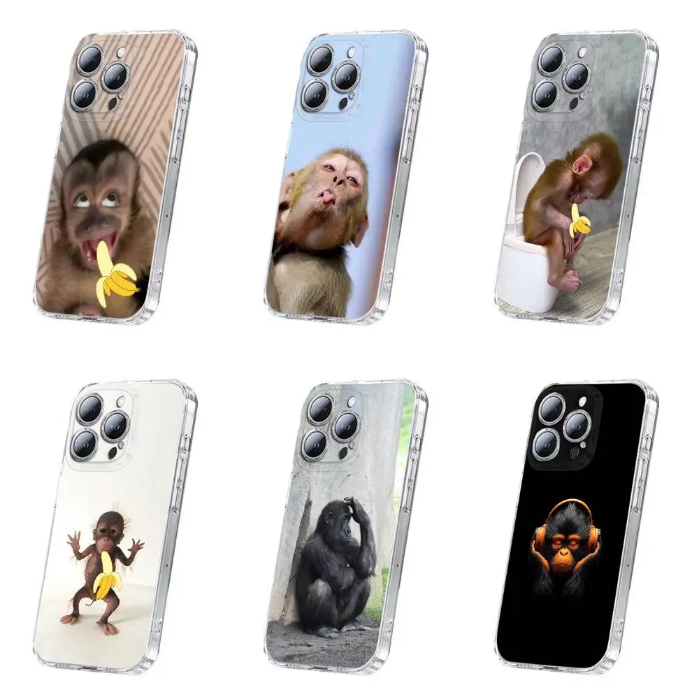 

Cute Funny Monkey Music Phone Case For iPhone 17,16,15,14,13,12,11 Plus,Pro,Max,Plus,E,SE4,Mini Transparent Cover