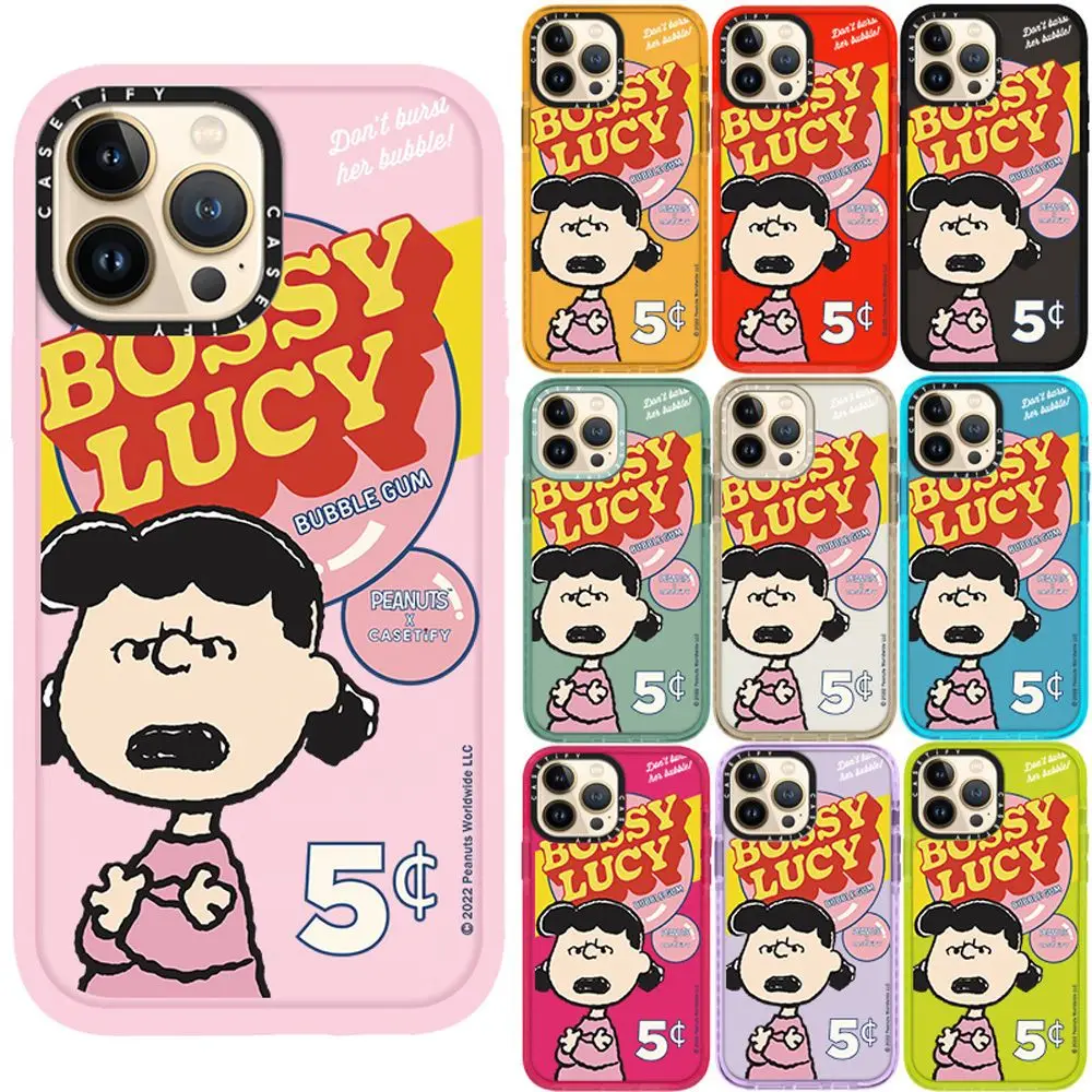 Kawaii Peanuts Snoopy Iphone Case Sanrio Cartoon Angry Girl Lucy All-Inclusive Protective Soft Case for Iphone16 15Pro Max13 12