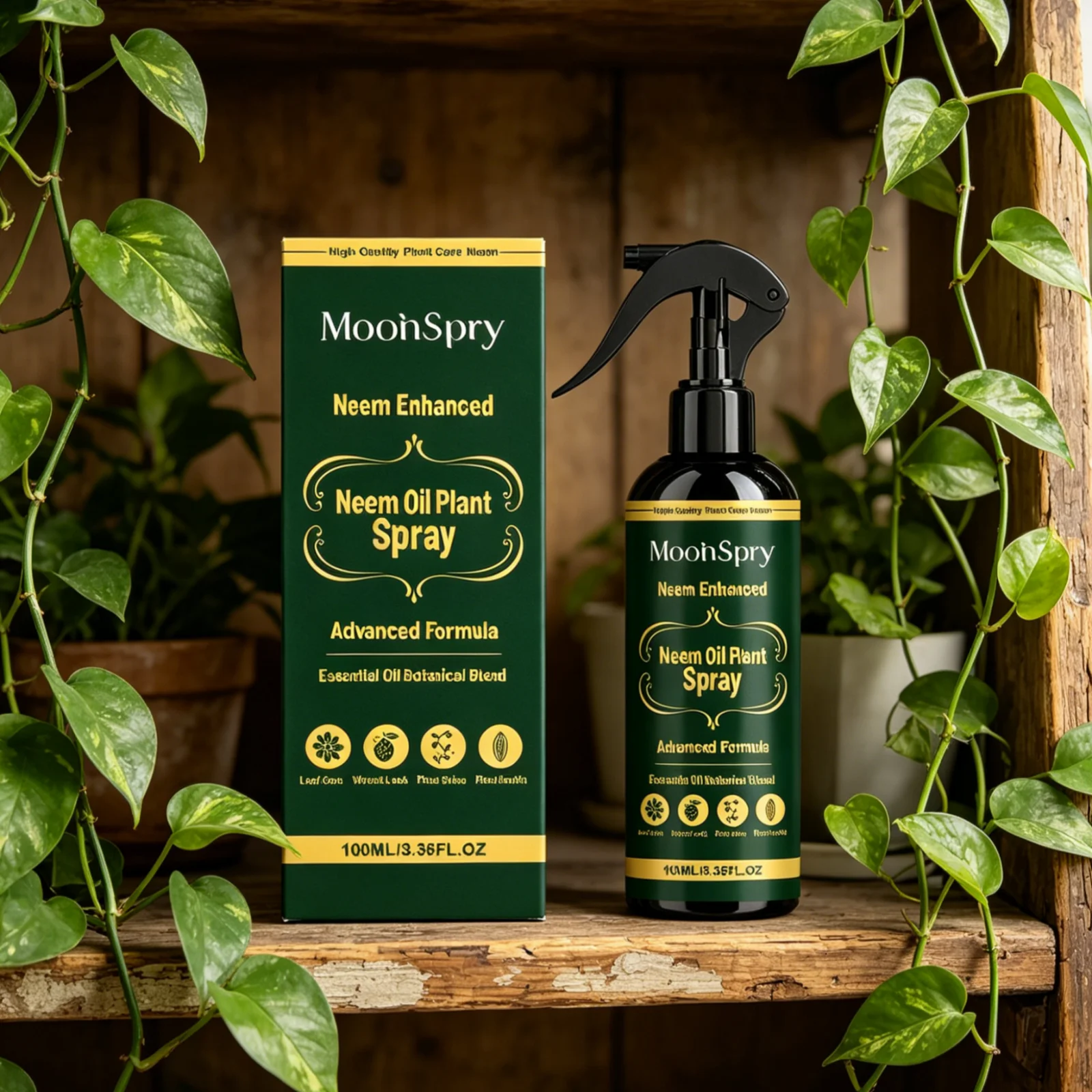 MoonSpry Neem Oil Plant Spray Improve Leaf Luster Long Term Leaf Maintenance Vibrant Look Stable Formula Plant Care Spray 100ml