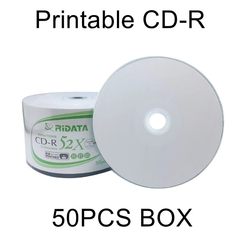 50PCS/BOX Ritek Printable CD-R Blank Disc Recordable Compact Disc 700MB/80min/52x CD-R Disc Wholesale