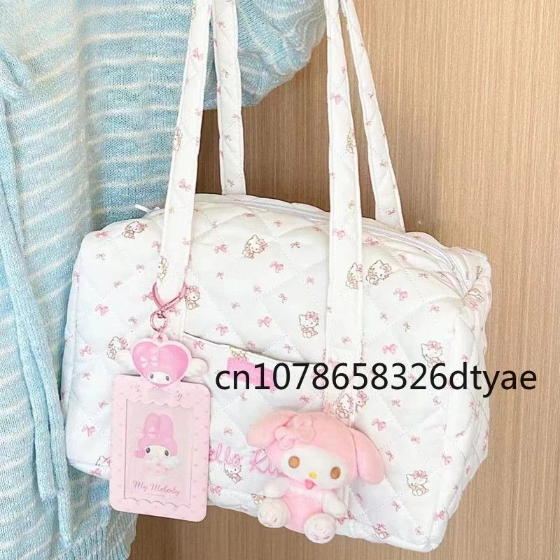 

Sanrio High Quality Cute Hello Kitty Cartoon Large Capacity Floral Shoulder Bag for Women's Casual Versatile Handheld Travel Bag