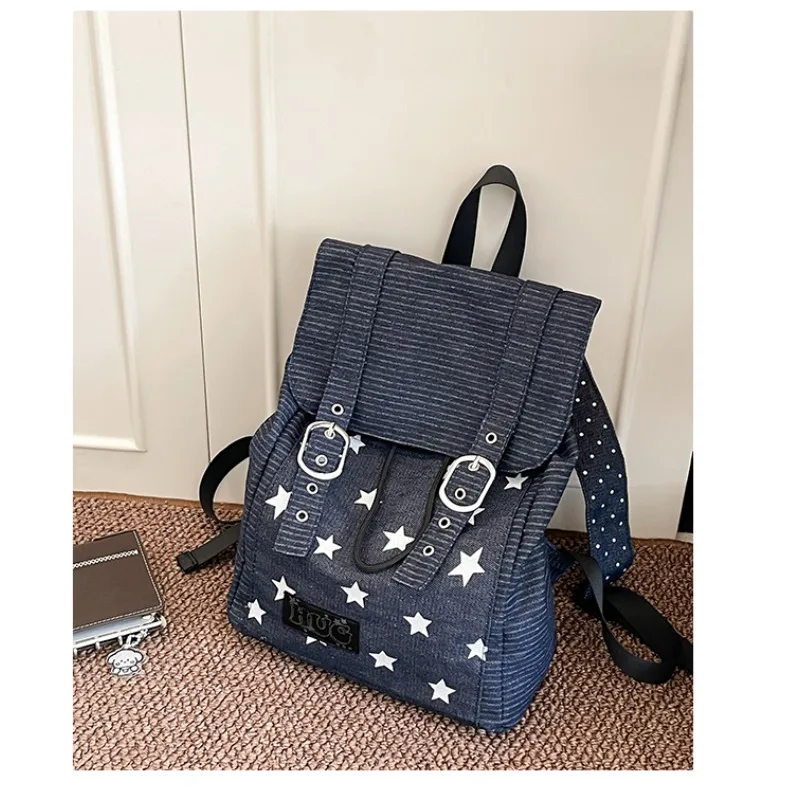 

2025 повседневные модные новые полосатые рюкзаки большой вместимости, дизайнерский стиль, популярные модные рюкзаки со звездами для женщин