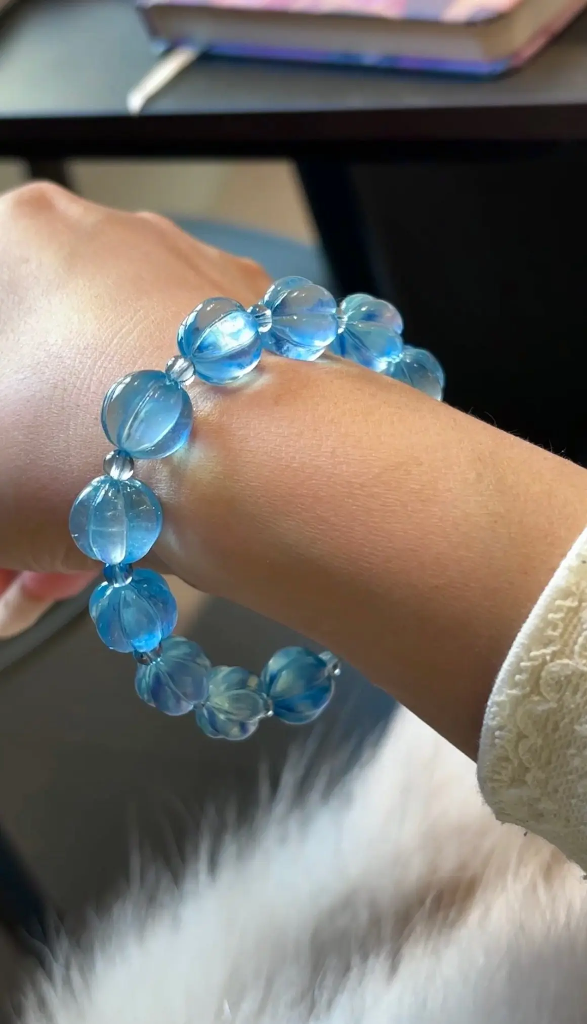 Natural Aquamarine Pumpkin Bead Bracelet, Santa Maria Color Clean Crystal, Genuine Gemstone Jewelry Gift