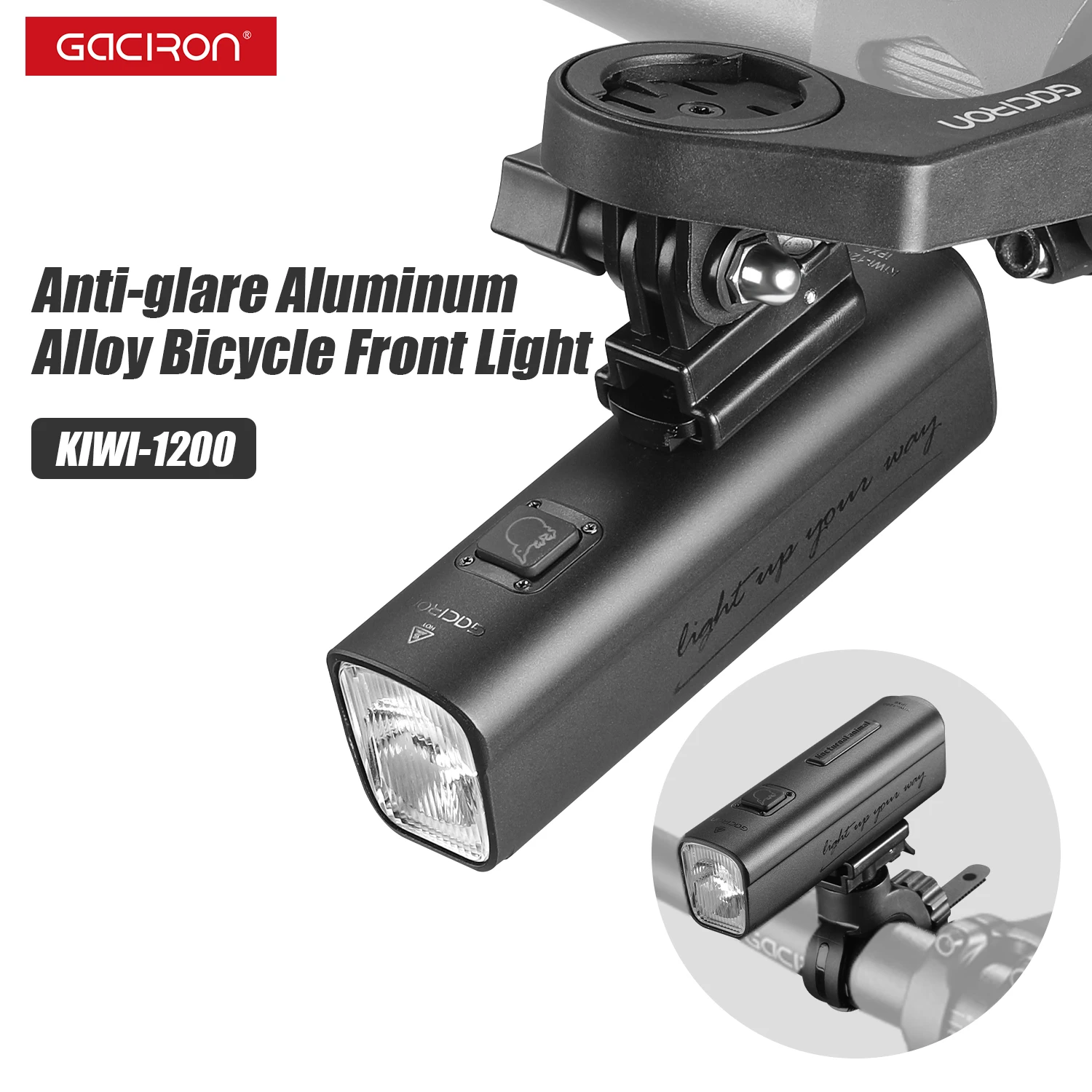 Gaciron KIWI 1200lm Anti-Glare Bicycle Front Light Optional Bluetooth Remote Control C-C Rechargeable IPX6 Waterproof Bike Light