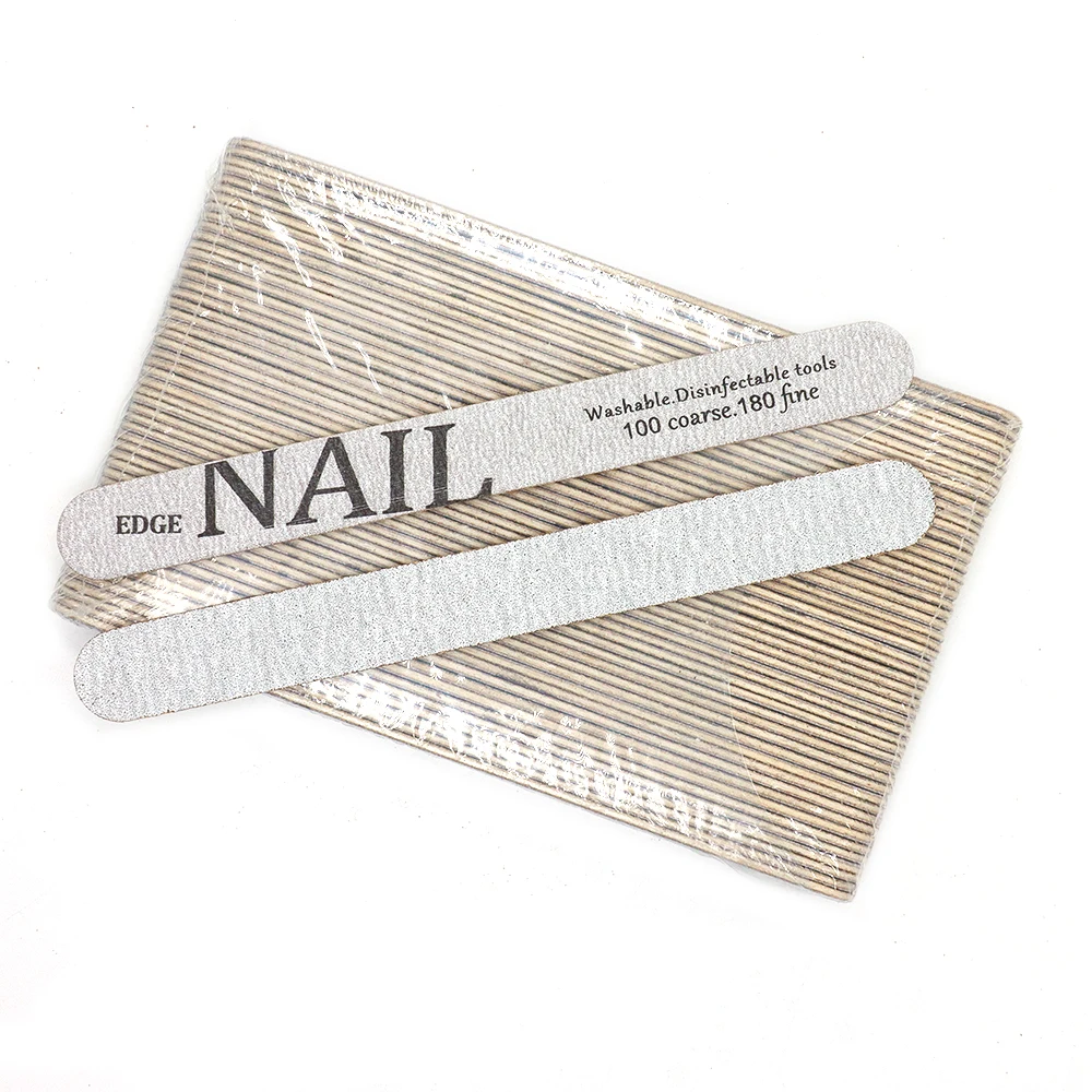 50pcs Wooden Nail File Buffer 100/180 Double Side Nail Files Grey Sandpaper Nail Sanding Grinding Gel Nail Polish Manicure Tool