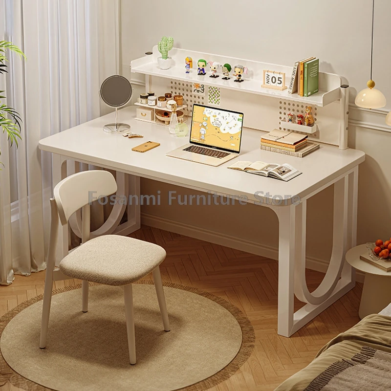 

Кремово-белый прочный стол для спальни, кабинета, минималистичный офисный домашний компьютерный стол, современный письменный игровой стол со стальными ножками