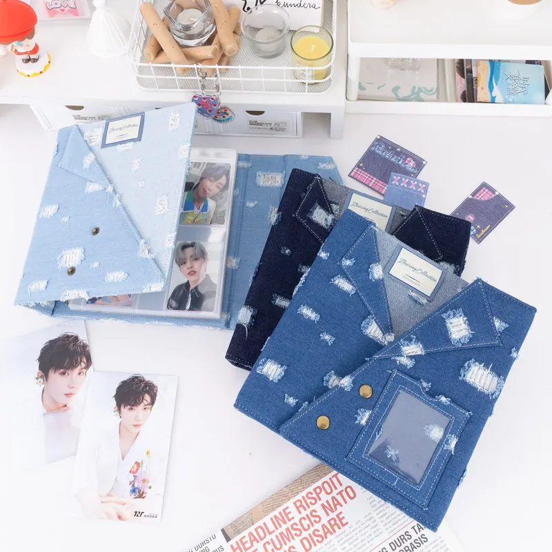 Large A5 Distressed Denim Card Binder 3Ring D-Ring 4-Pocket Photo Album for 3"/6" Photocard Postcard Pokemon Yu-Gi-Oh PTCG Album view 5