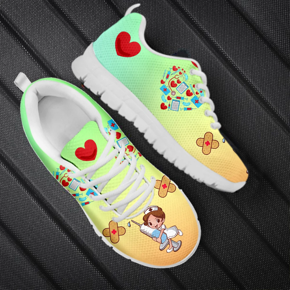 INSTANTARTS Women's Casual Nursing Shoes Autumn Sneakers Nurse Girls Medical Tool Print Lace-up Shoes Plus Size Walking Footwear