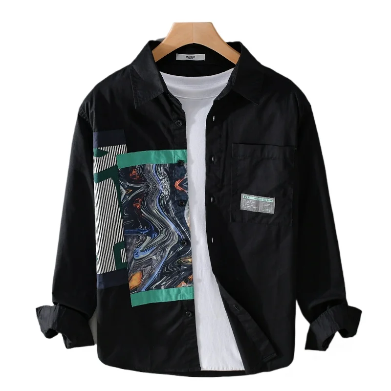 

Casual Shirt Men's Fashion Gentleman Breathable Pure Cotton British Style Outdoor Print Slim Casual Long Sleeve Cotton Shirt