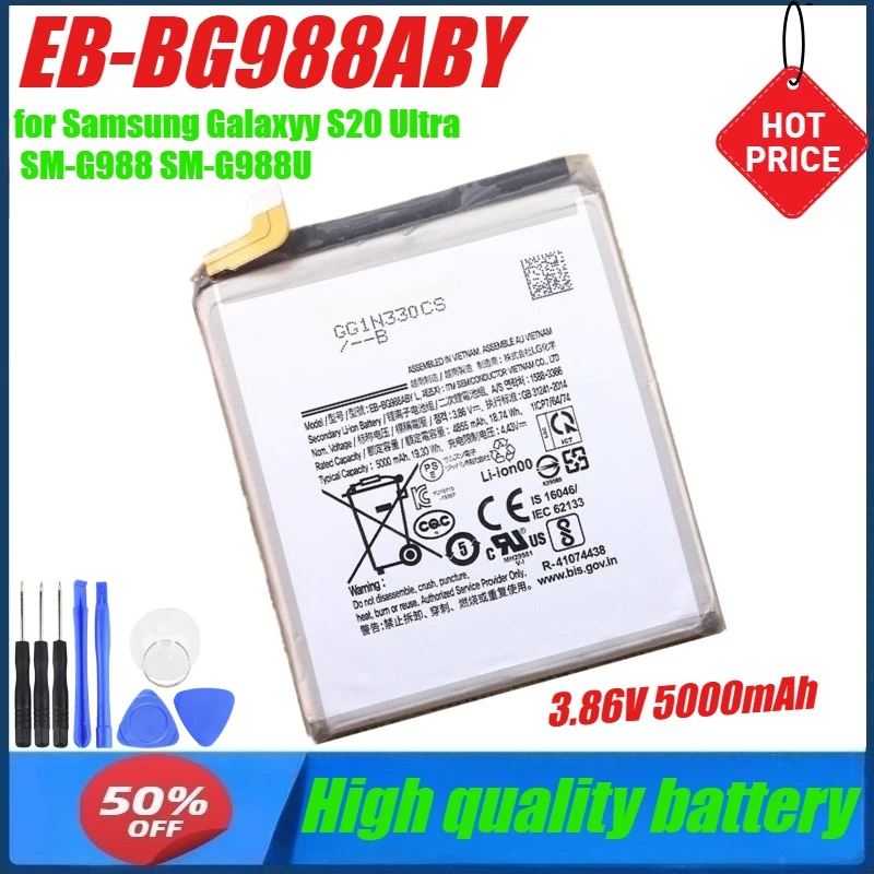 

3,86 В 5000 мАч EB-BG988ABY аккумуляторные батареи для Samsung Galaxyy S20 Ultra SM-G988 SM-G988U SM-G988B/DS + бесплатный инструмент