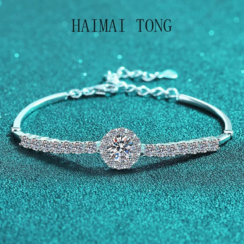 

HAIMAITONG Handmade moissanite sapphire round bracelet, star，shaped bracelet, minimalist design.