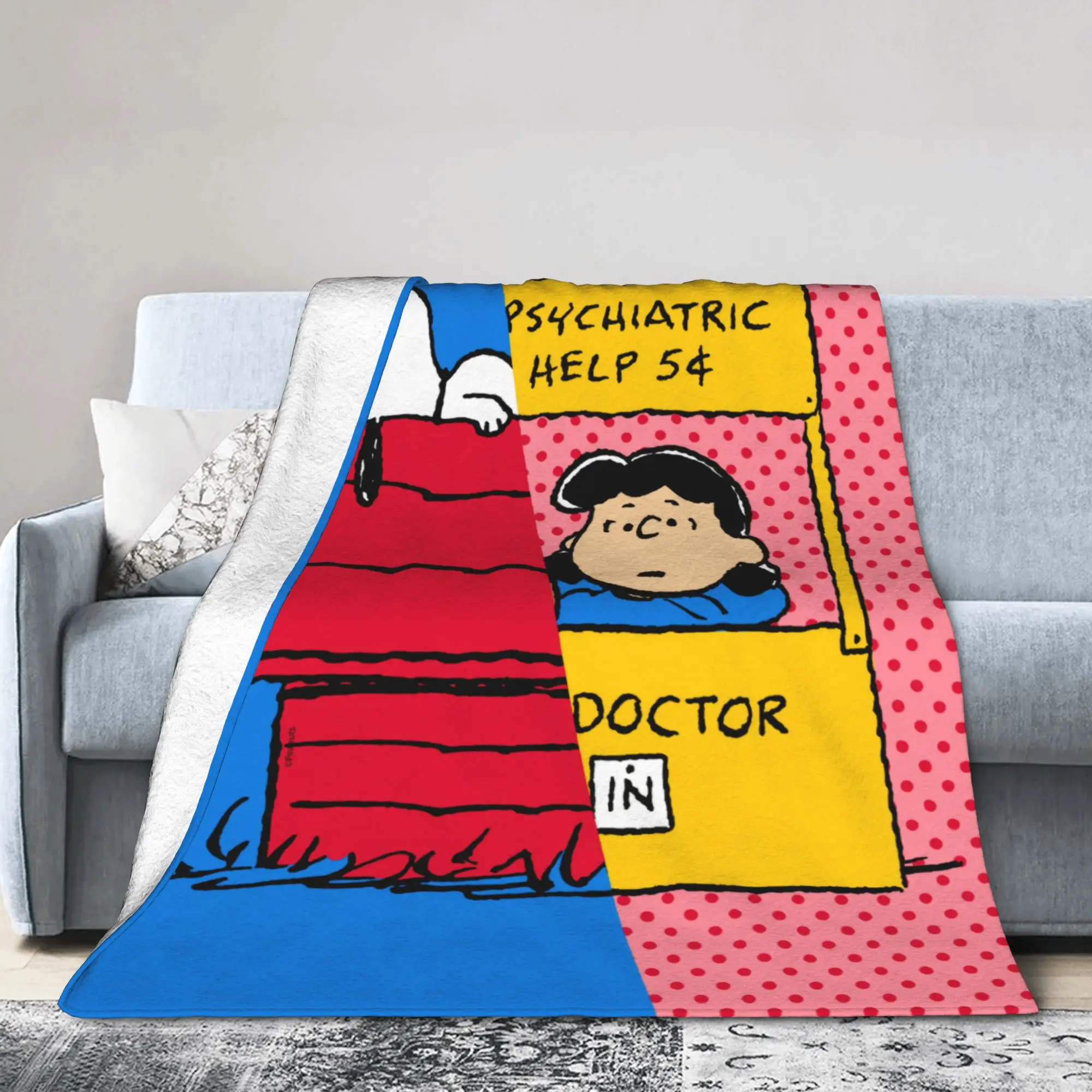 Snoopys & Lucy Half & Half Postcard  Blankets Flannel All Season   Multifunction Warm Throw Blanket for Bedding Travel Bedspread