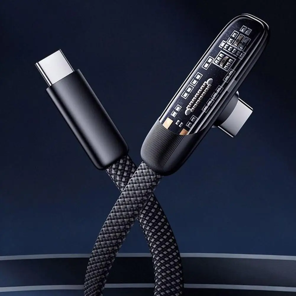 60W PD Fast Charging USB C to C Cable 90 Degree Right Angle Flat Nylon Braided Gaming Wire for iPhone 17 16 15 MacB S3E2